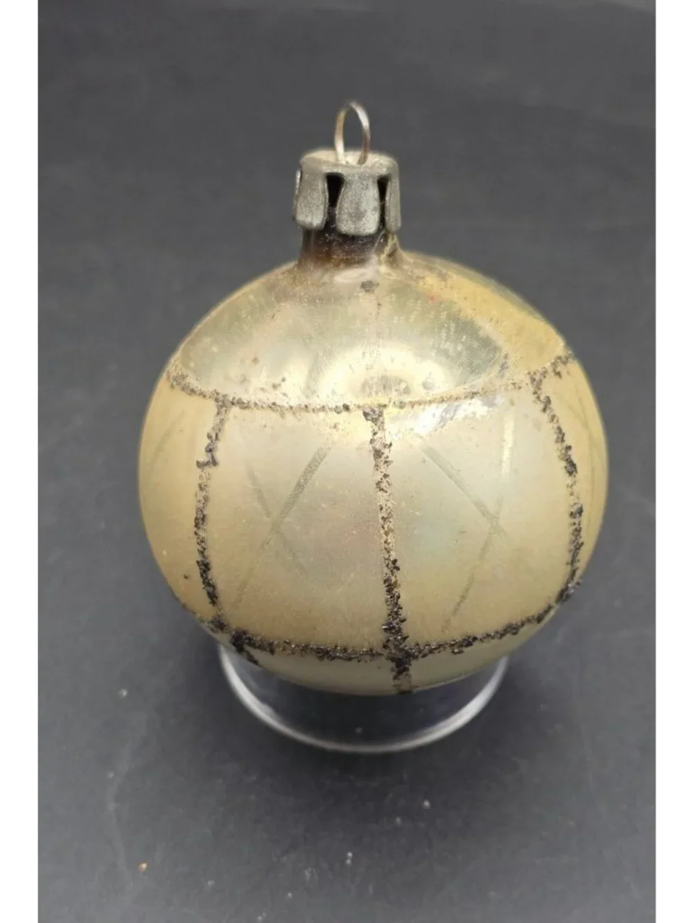 Vintage MCM Mercury Glass Indented Reflector Mica Stripes Christmas Ornament